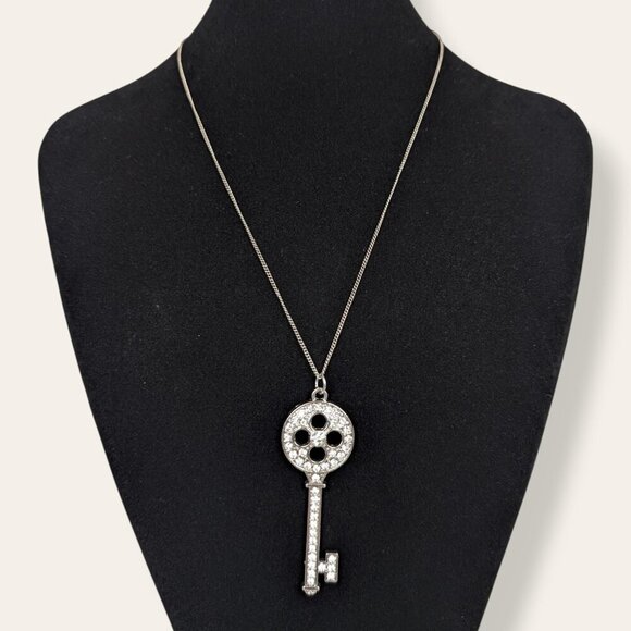 Vintage Rhinestone Key Pendant Necklace - Picture 2 of 6